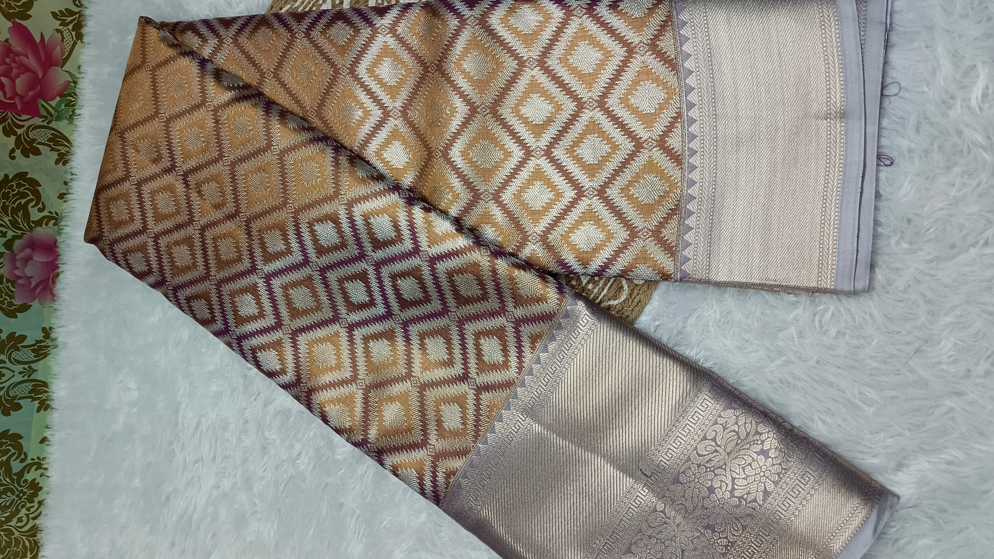 Purple with gold Radiance Heritage vegan self tissue kanchi silk saree LA25933