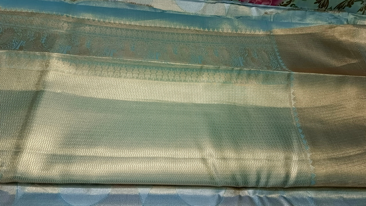 Ice blue Radiance Heritage vegan self tissue kanchi silk saree LA25936