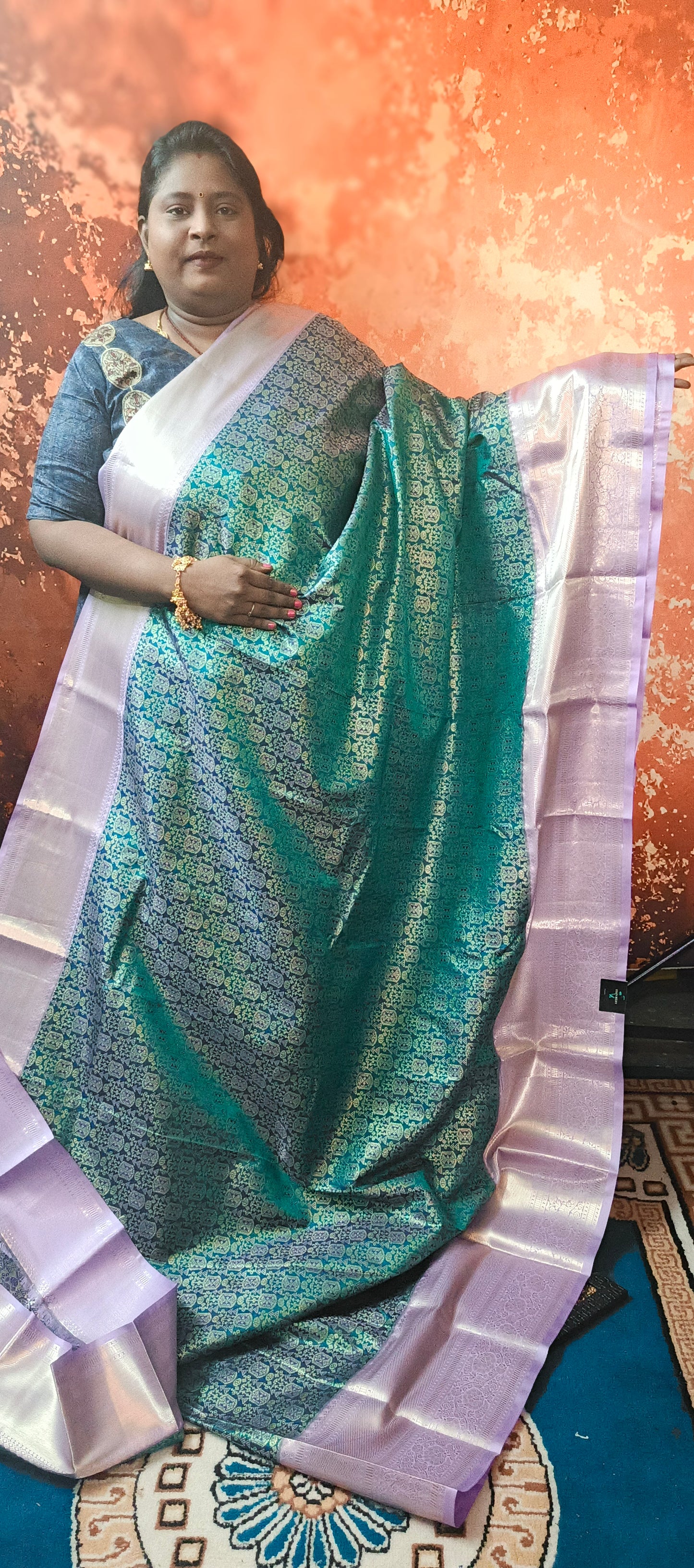 Green with Pastel Purple Aishwariyam Vegan Kanchi Brocade silk saree LA25946