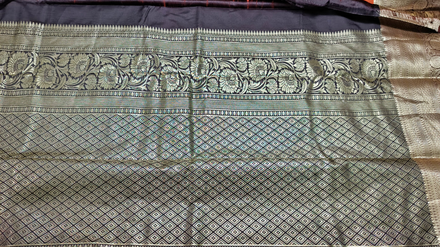 Rust Orange with coffee brown Varnajalam vegan premium kanchi silk saree LA25910