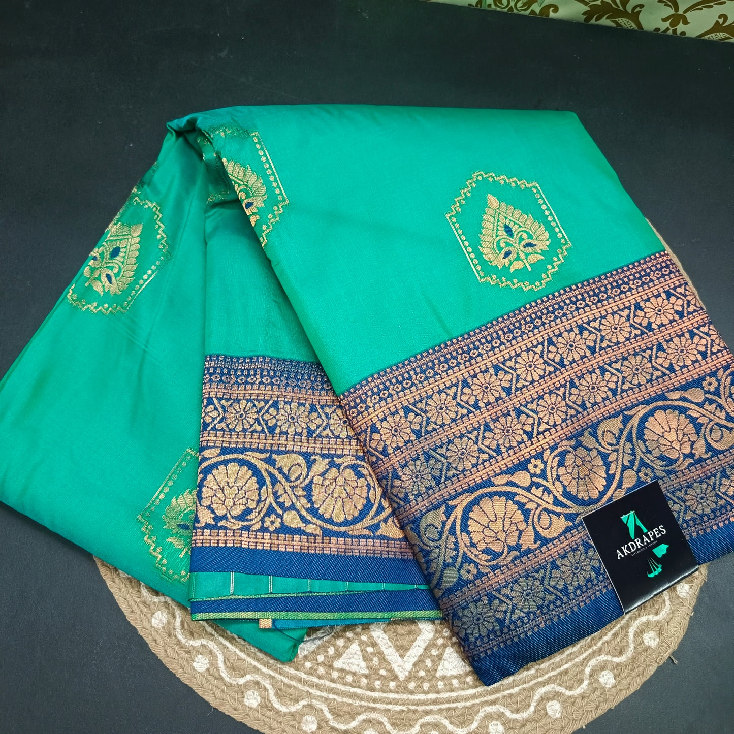 Sapphire green Navy blue Anantha vastra Vegan Kanchi soft silk saree MA25124