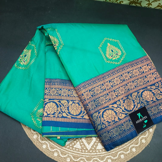 Sapphire green Navy blue Anantha vastra Vegan Kanchi soft silk saree MA25124