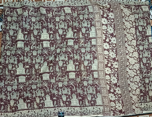 Brown Ganga Mull Cotton kalamkari saree SA25857