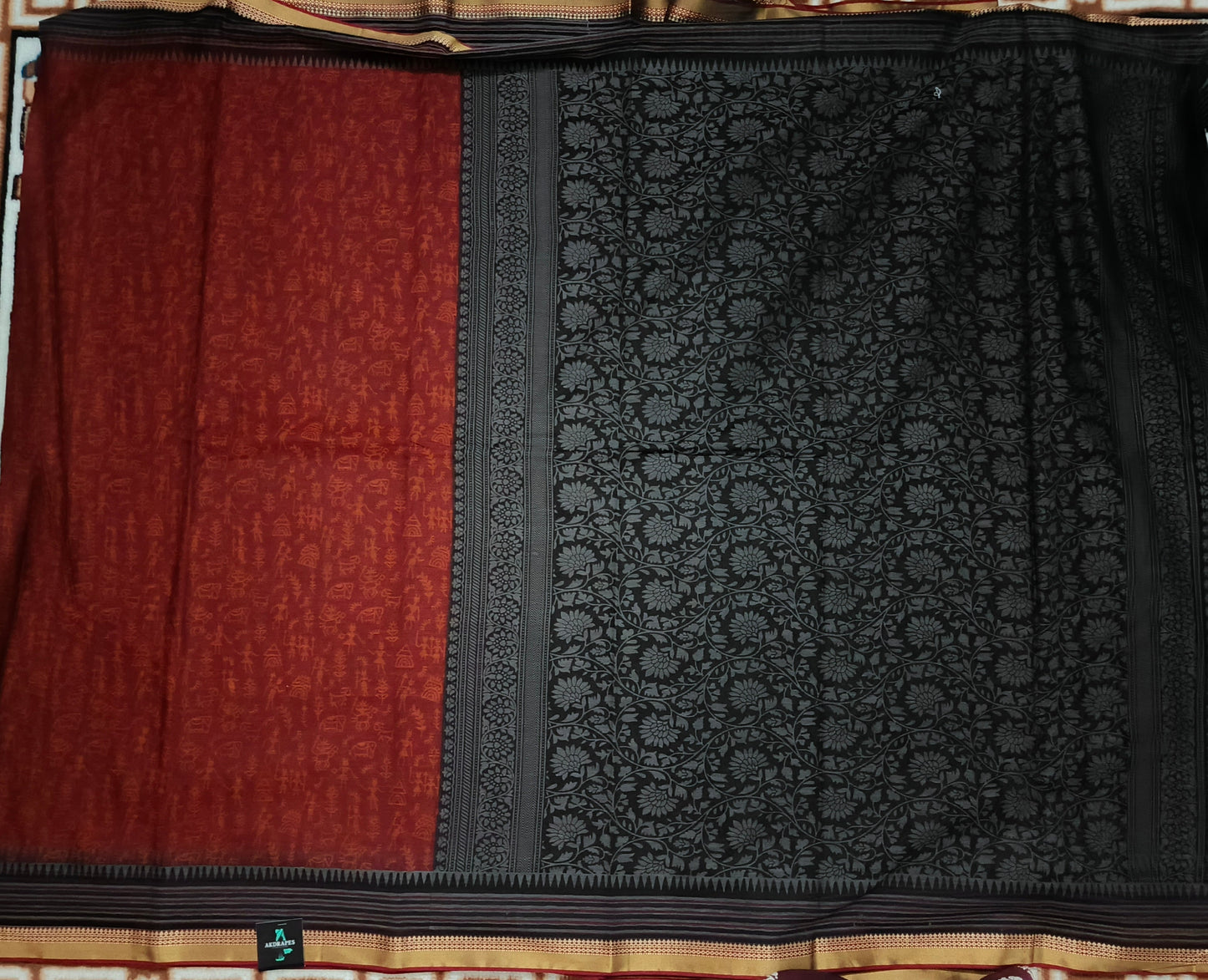 Maroon Warli kala Vegan Muslin cotton saree HA25480