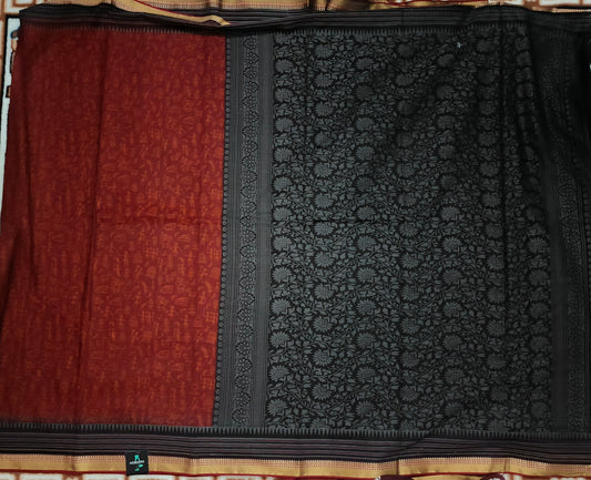 Maroon Warli kala Vegan Muslin cotton saree HA25480