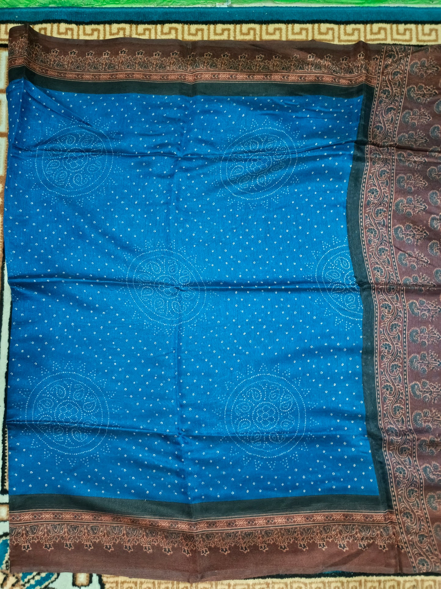 Blue Fushion bandhini Ajrakh Malai cotton saree HA25412