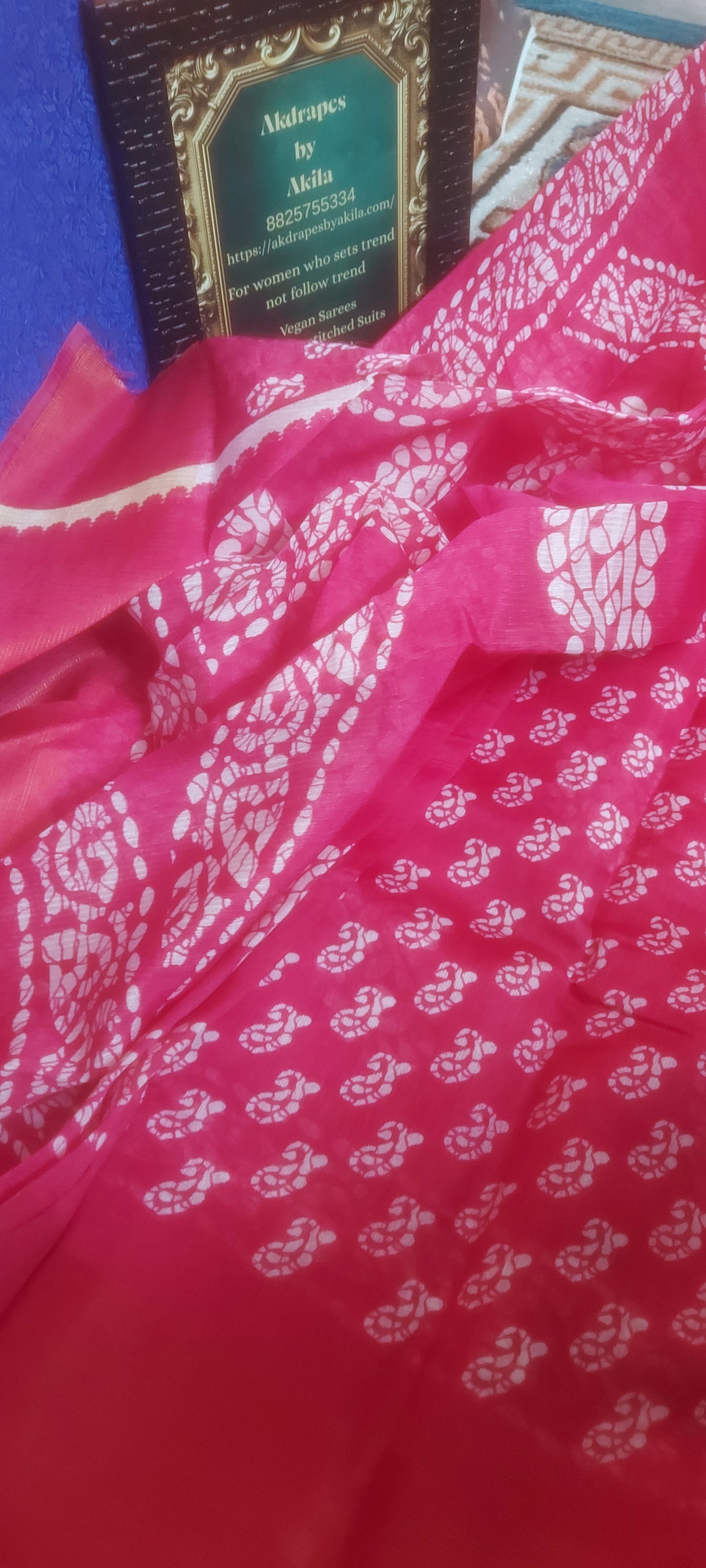 Pink Mango Batik linen zari border saree JA26025