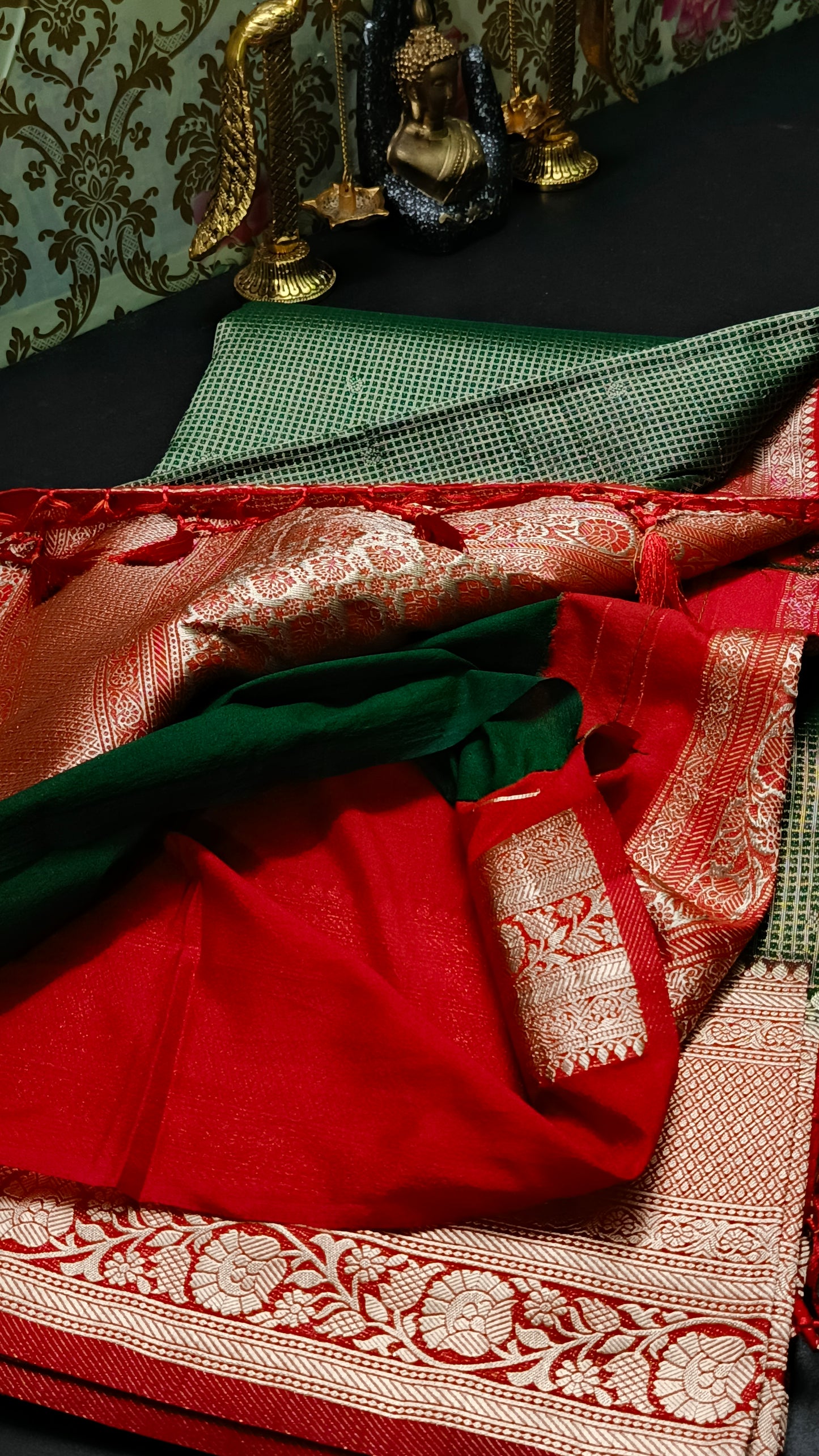 Dark green Zari tara vegan banarasi kaddi georgette saree MA25254