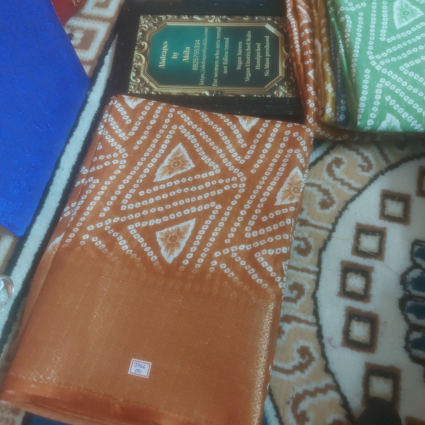 Rust Orange Bandhini vegan dola weaving border saree JA26090