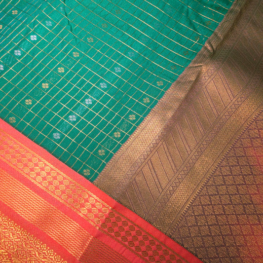 Sapphire green peach Parampara vegan kanchi silk saree GA26153