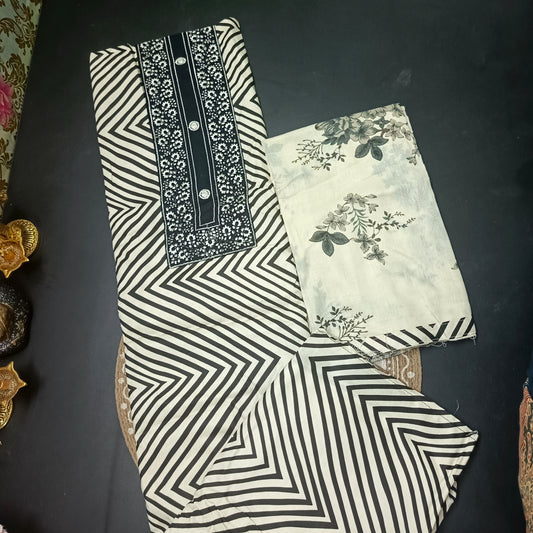White Black zigzag Mull cotton unstitched salwar suits HA25359