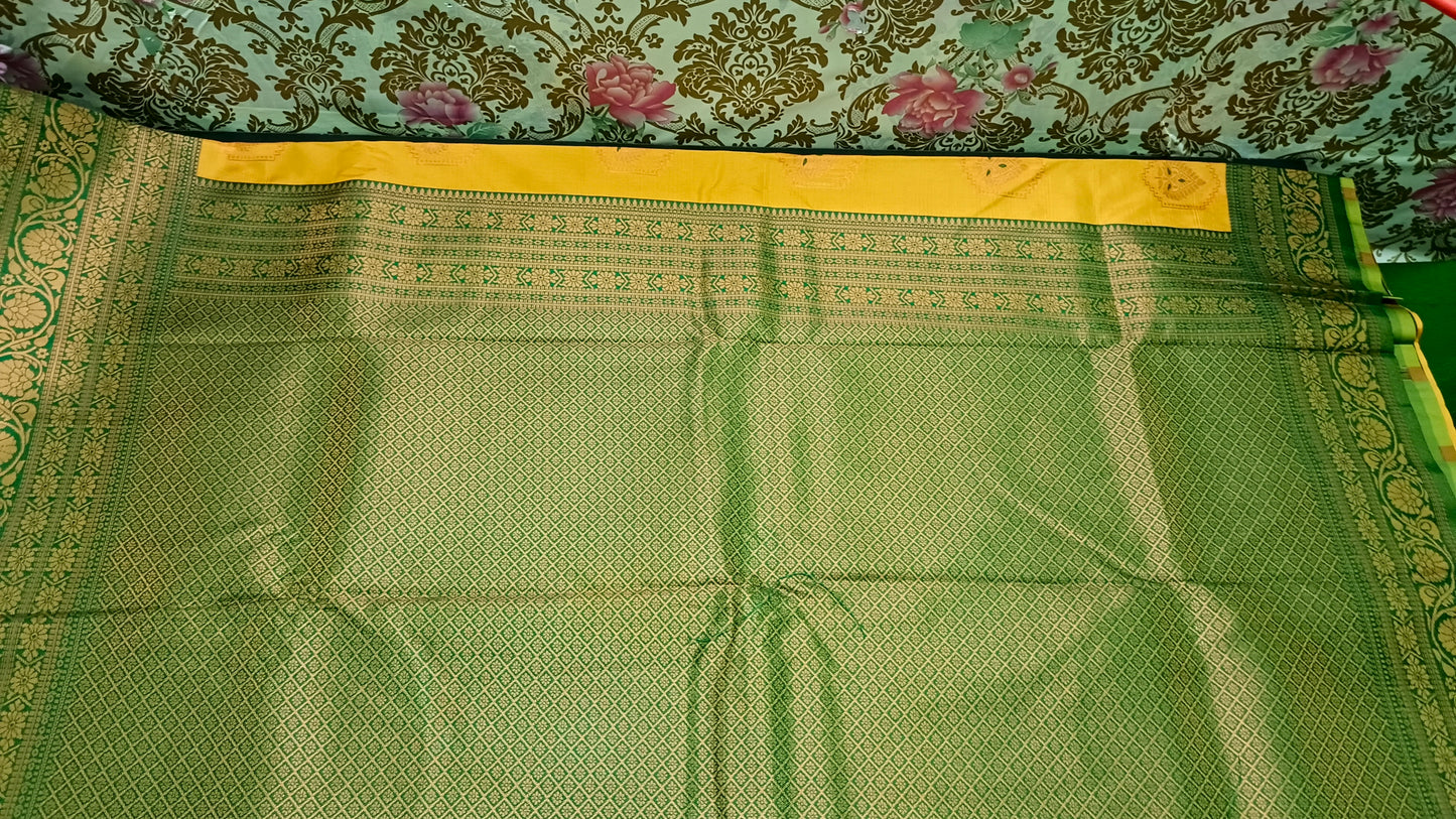 Yellow Green Anantha vastra Vegan Kanchi soft silk saree MA25118