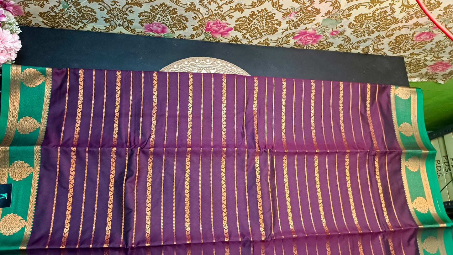 Dark purple green  Veldhari Vegan mysore silk saree MA25085