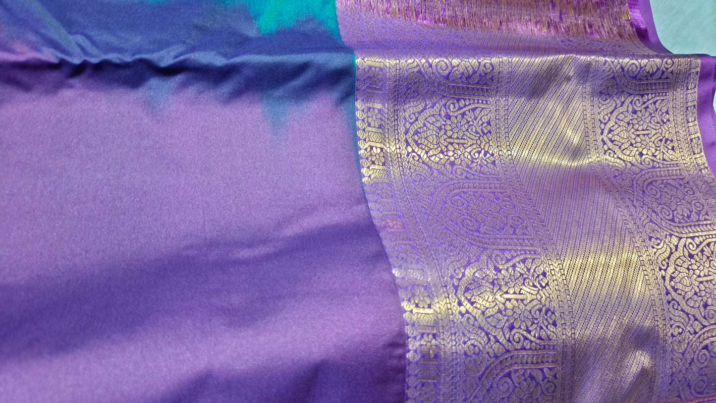 Peacock green with violet Varnajalam vegan premium kanchi silk saree LA25913