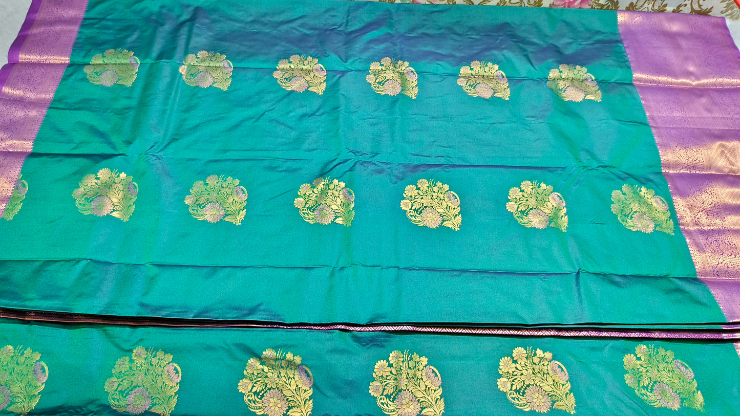 Peacock green with violet Varnajalam vegan premium kanchi silk saree LA25913
