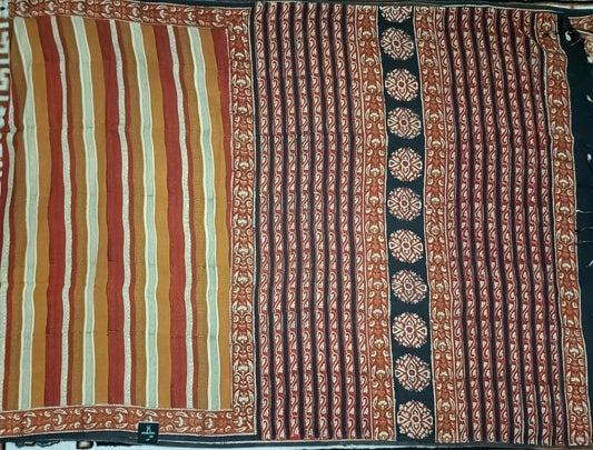 Red Mustard Vegan assam silk cotton bagru printed saree HA25536