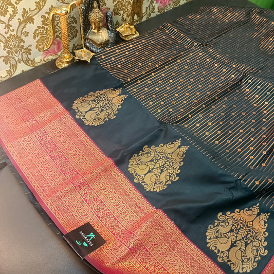 Blach Red Maragatha Muhurtham Vegan Kanchi Silk Saree MA25108
