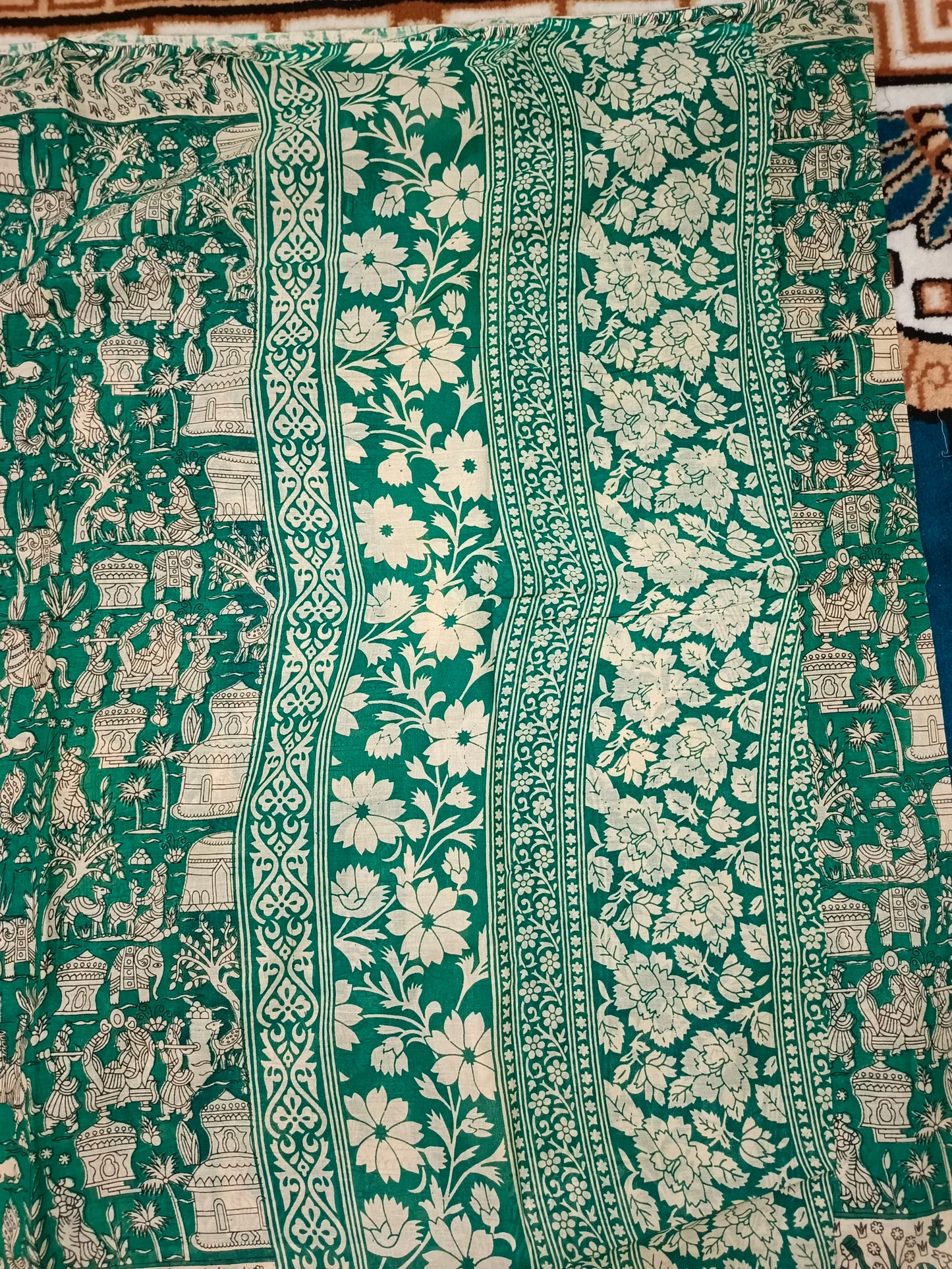 Green Ganga Mull Cotton kalamkari saree SA25856