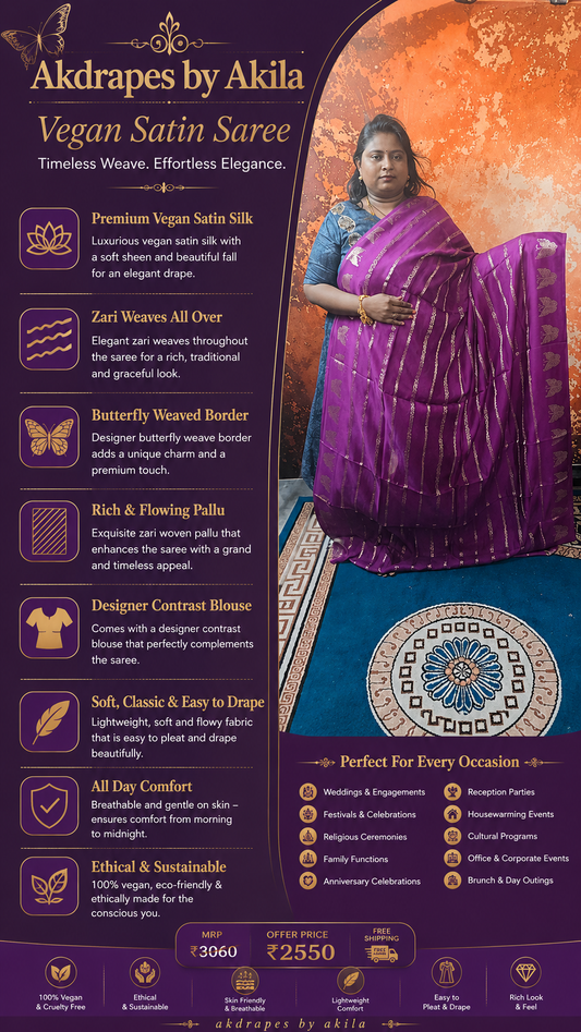 Purple butterfly vegan satin silk saree SA25763