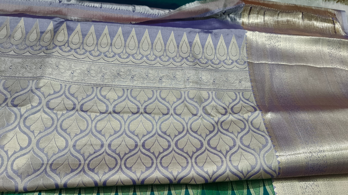 Peacock green Parijatham Vegan premium kanchi brocade silk saree LA25923