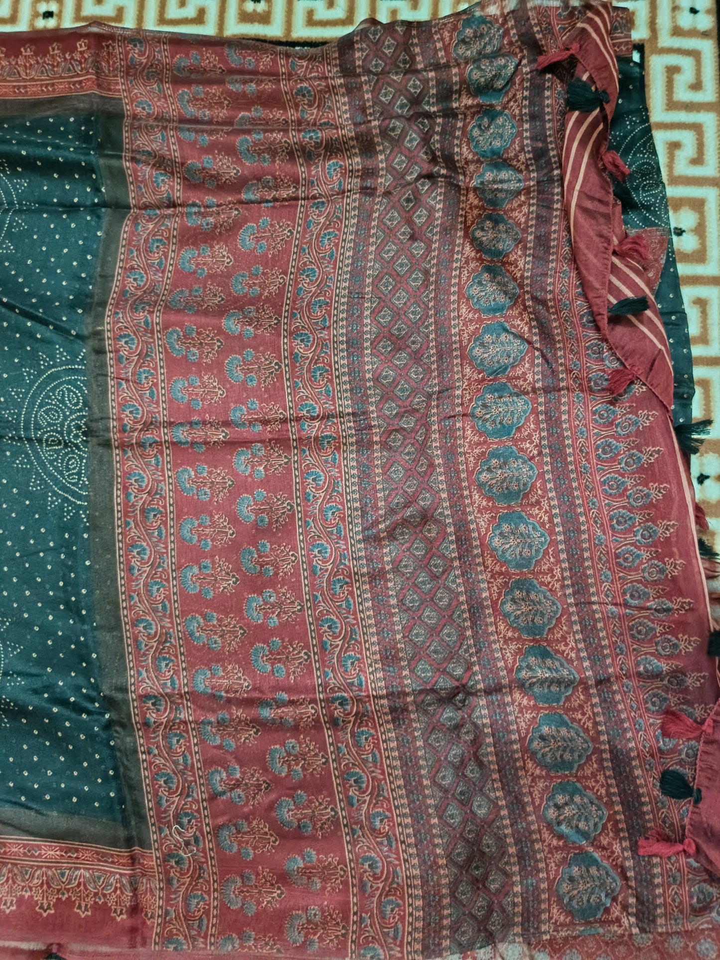 Black Fushion bandhini Ajrakh Malai cotton saree HA25411