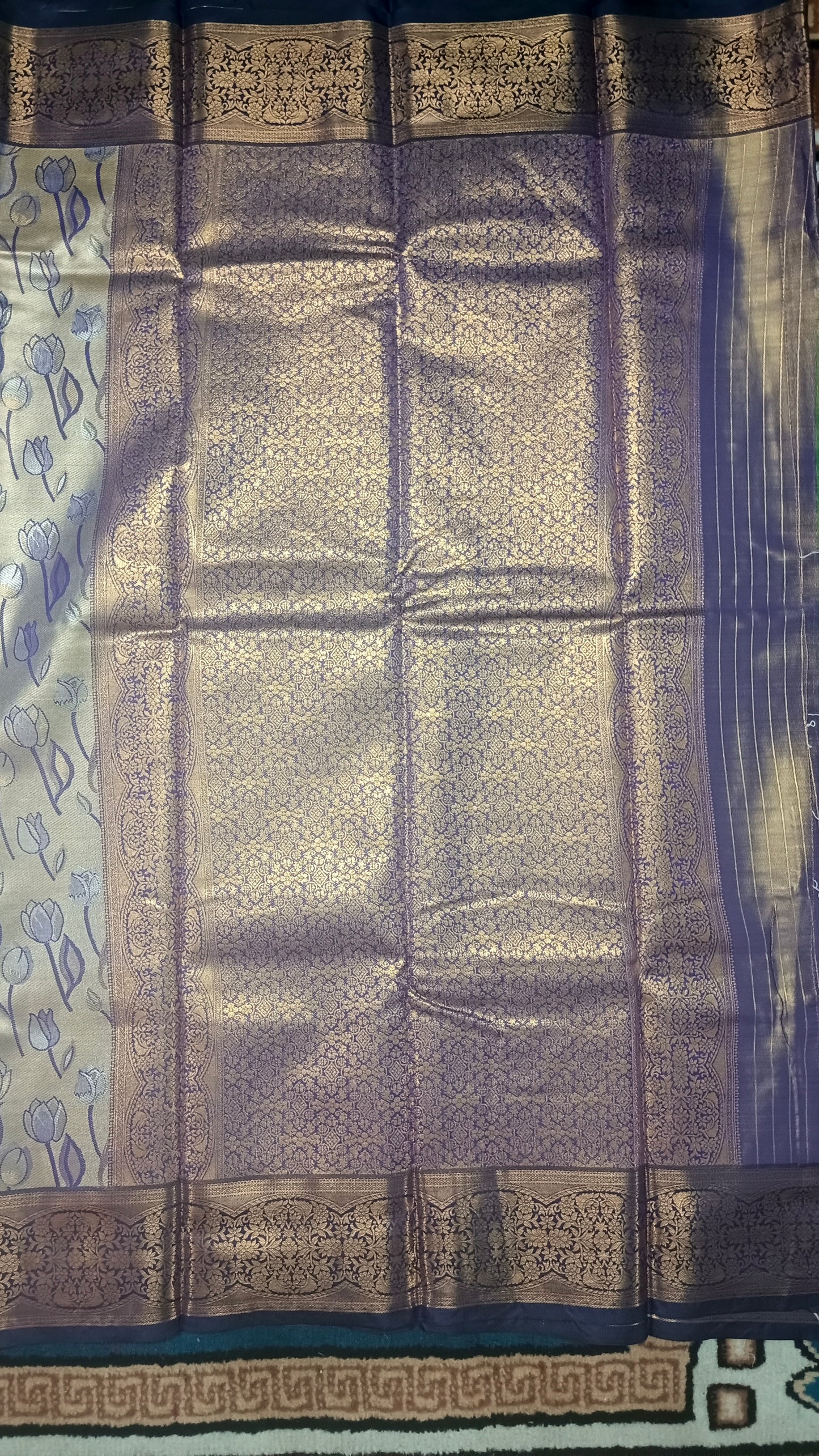 Blue Tulika golden bridal tissue Vegan kanchi saree JA25292