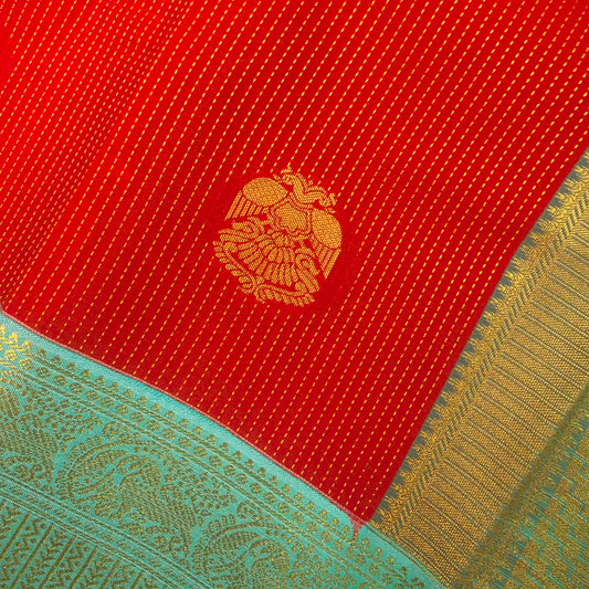 Red Pastel blue Parampara vegan kanchi silk saree GA26158