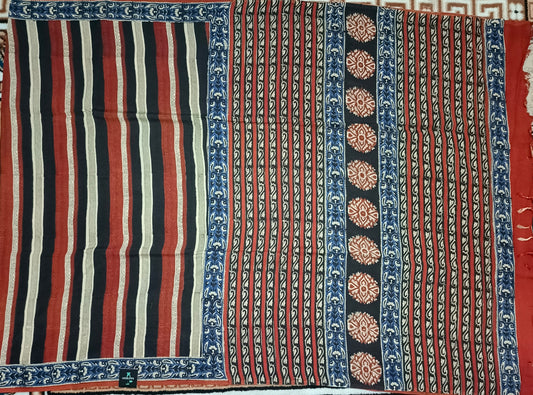 Red Black Vegan assam silk cotton bagru printed saree HA25534