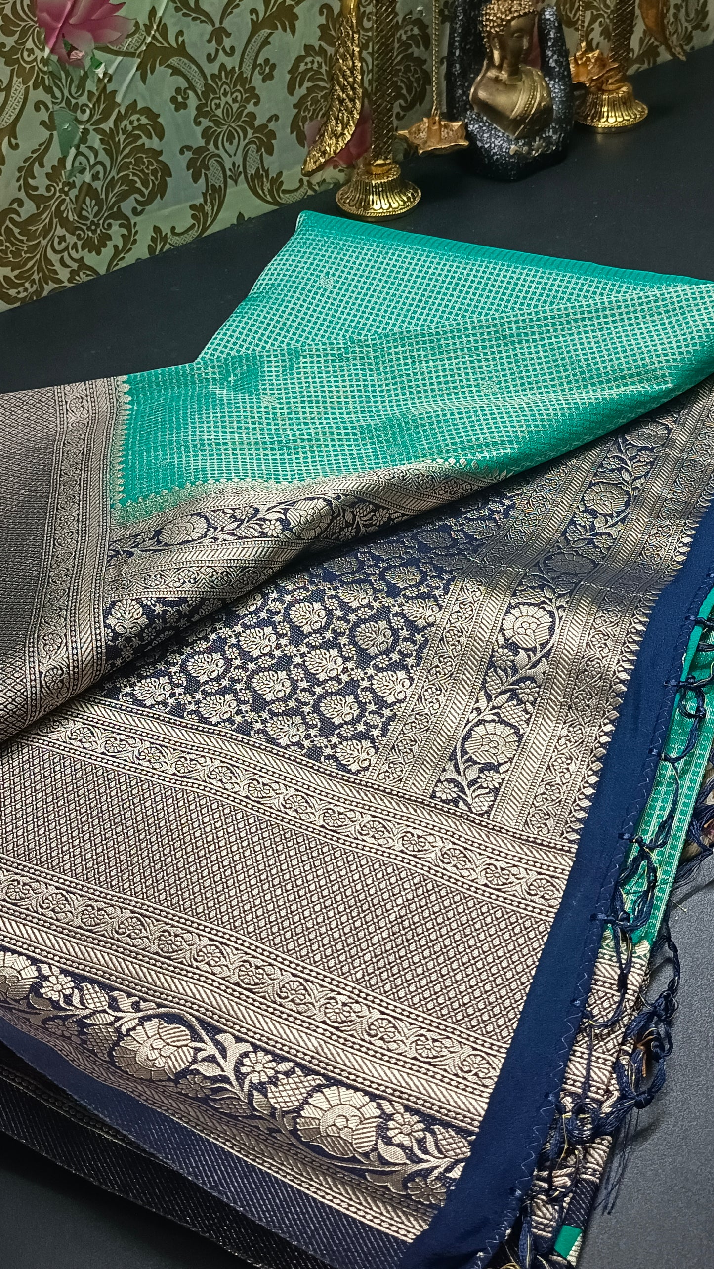 Sapphire green  Zari tara vegan banarasi kaddi georgette saree MA25259