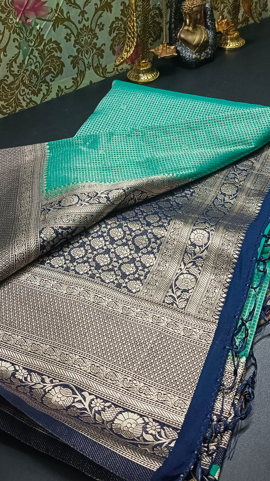 Sapphire green  Zari tara vegan banarasi kaddi georgette saree MA25259