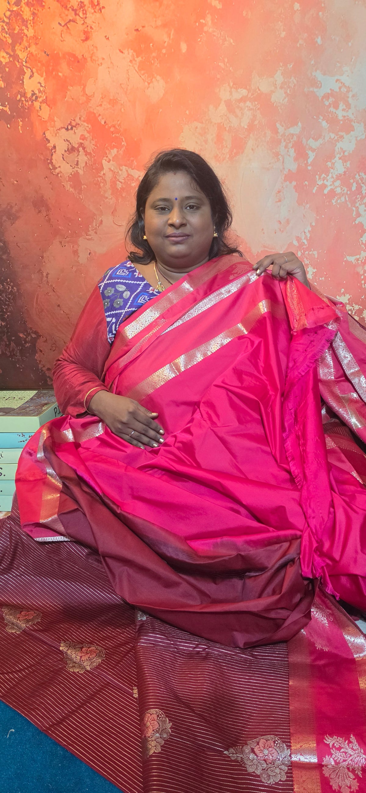 Brown with red Parijatham Vegan premium kanchi brocade silk saree LA25931