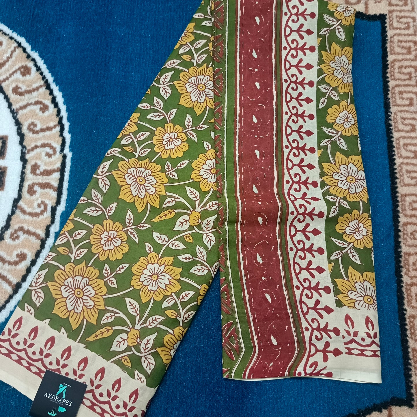 Green kalamkari floral veg dye mull cotton saree HA25530