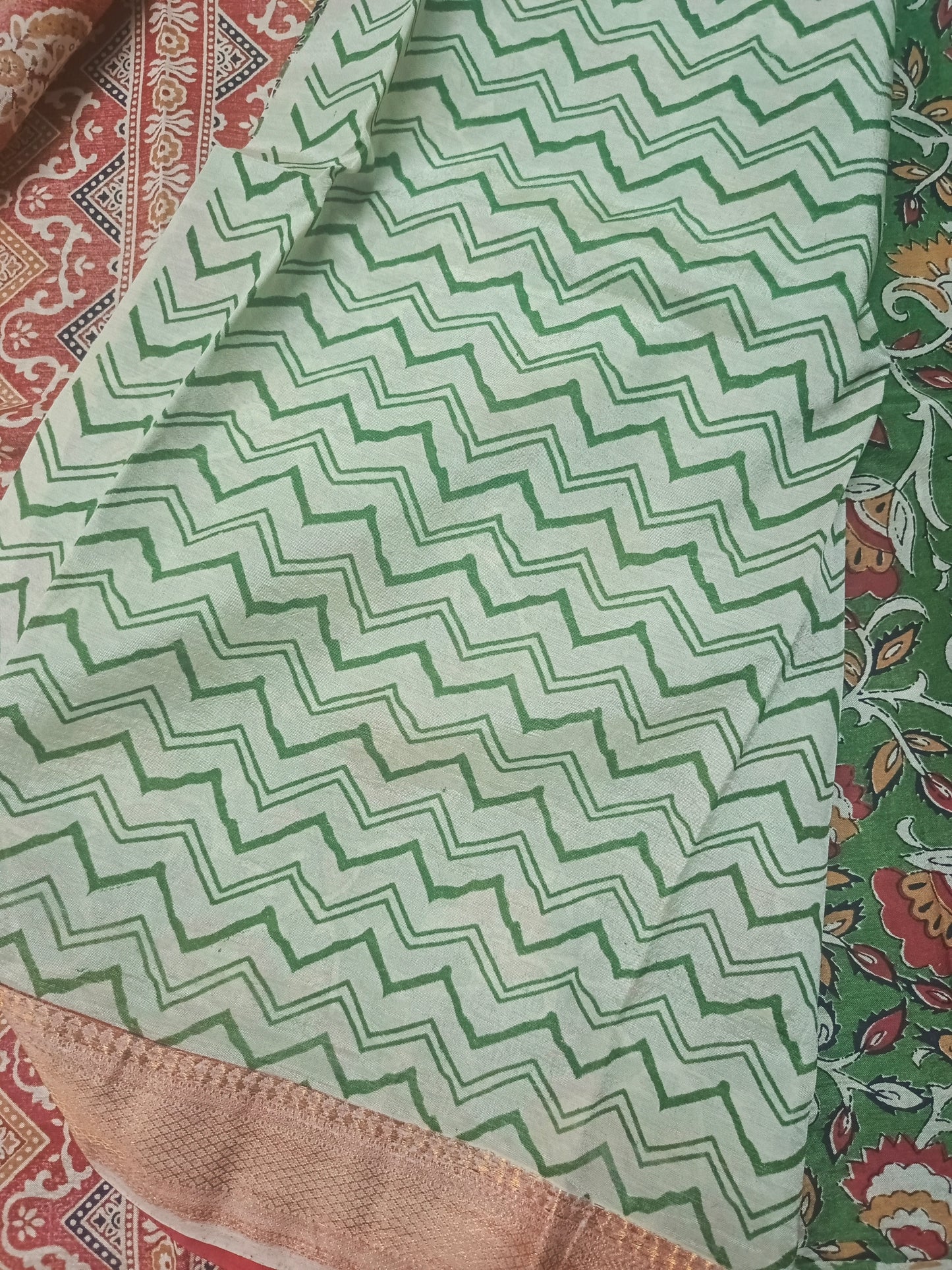 Green Kalamkari veg dyed Vegan Magalgiri silk cotton Saree HA25475