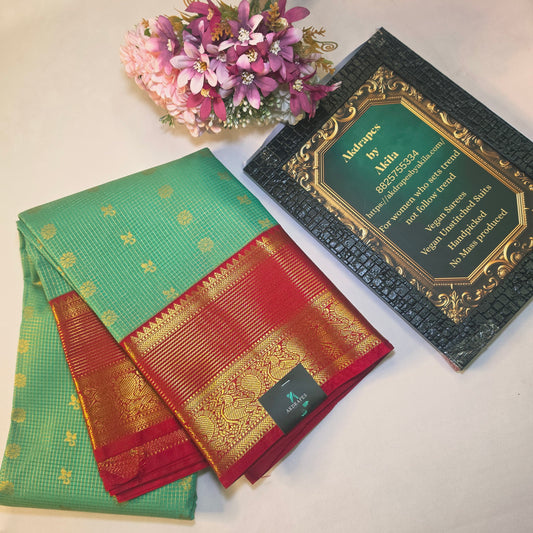 Green Red Parampara vegan kanchi silk saree GA26151