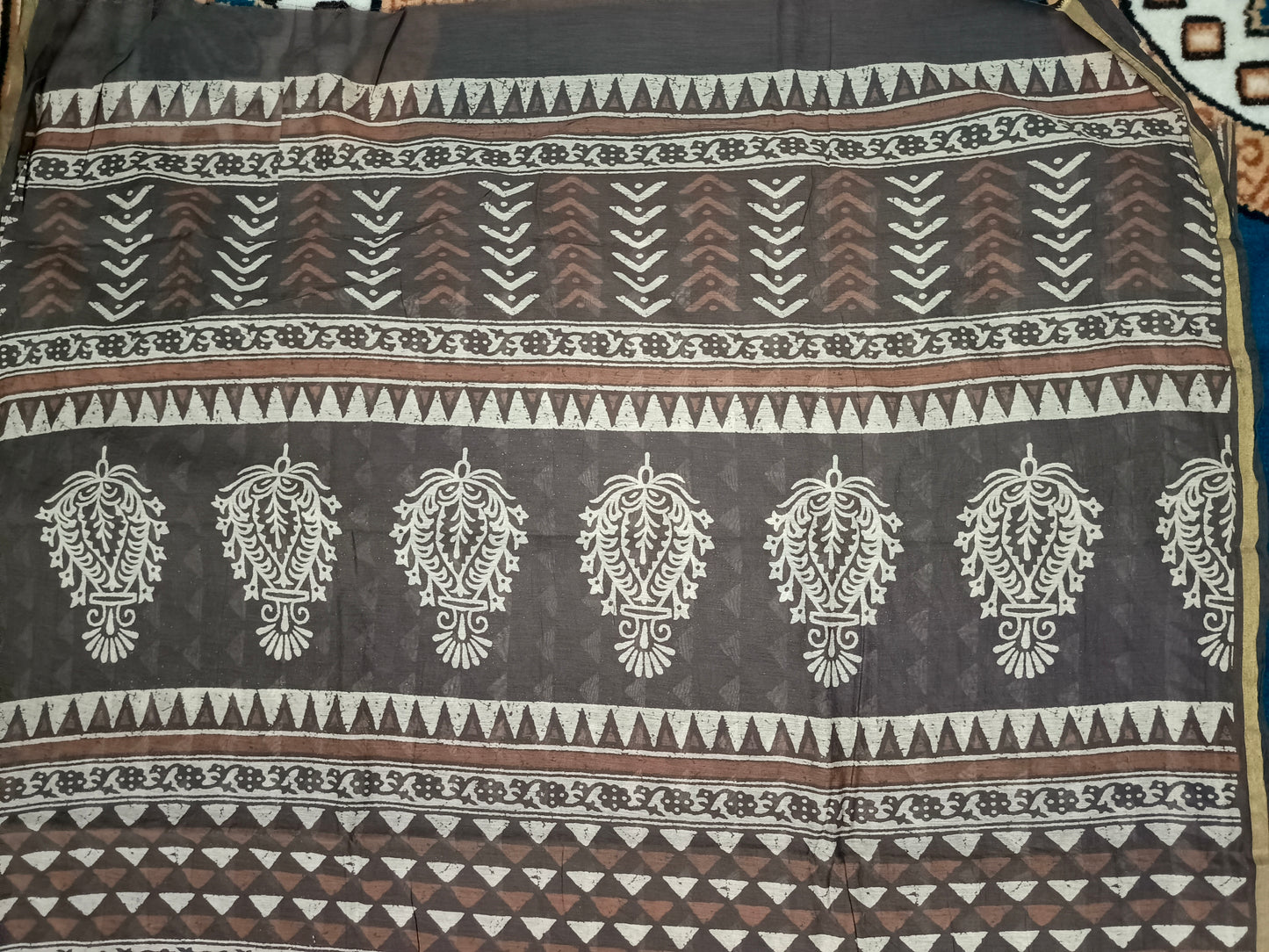 Brown Rapid discharge Vegan chanderi cotton saree HA25455