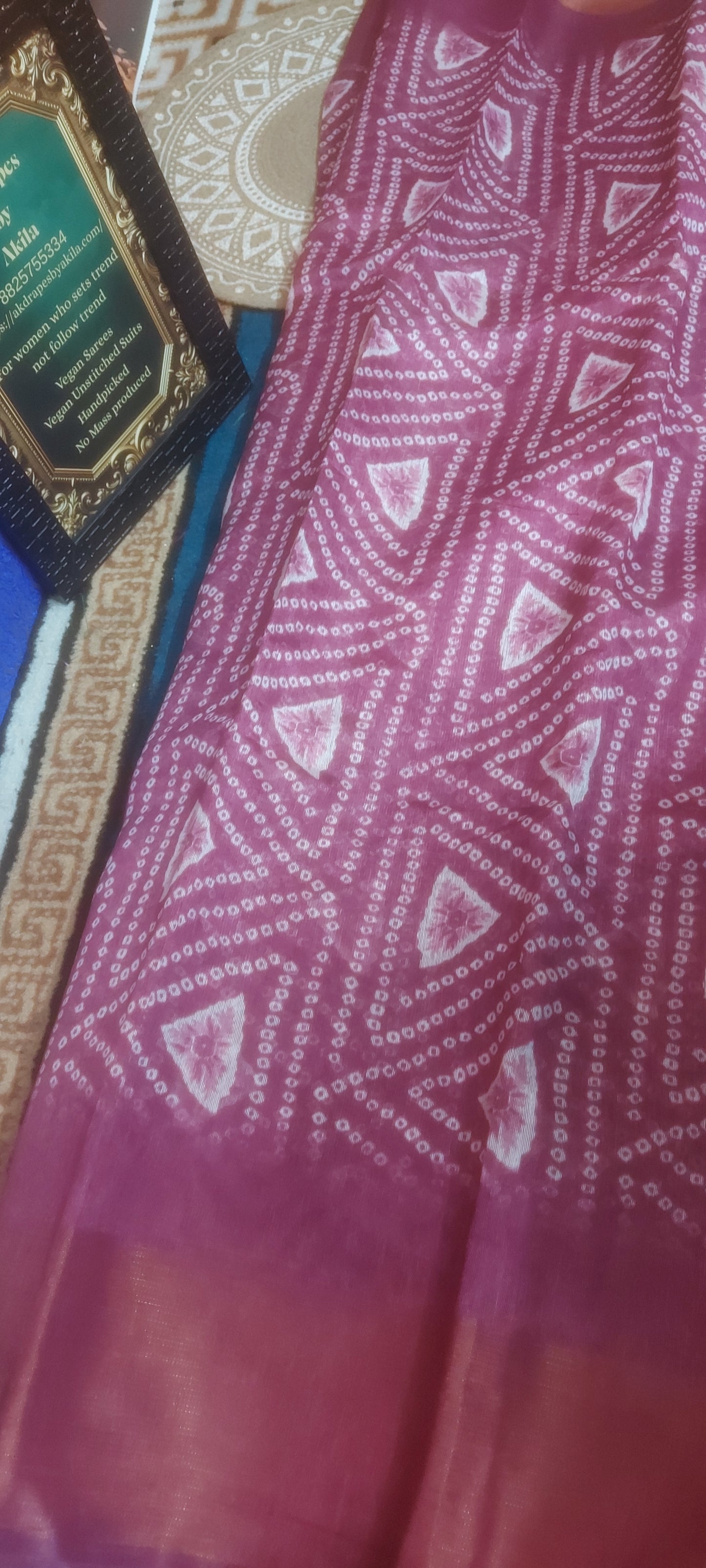 Lilac bandhini Vegan linen Zari border saree JA26044