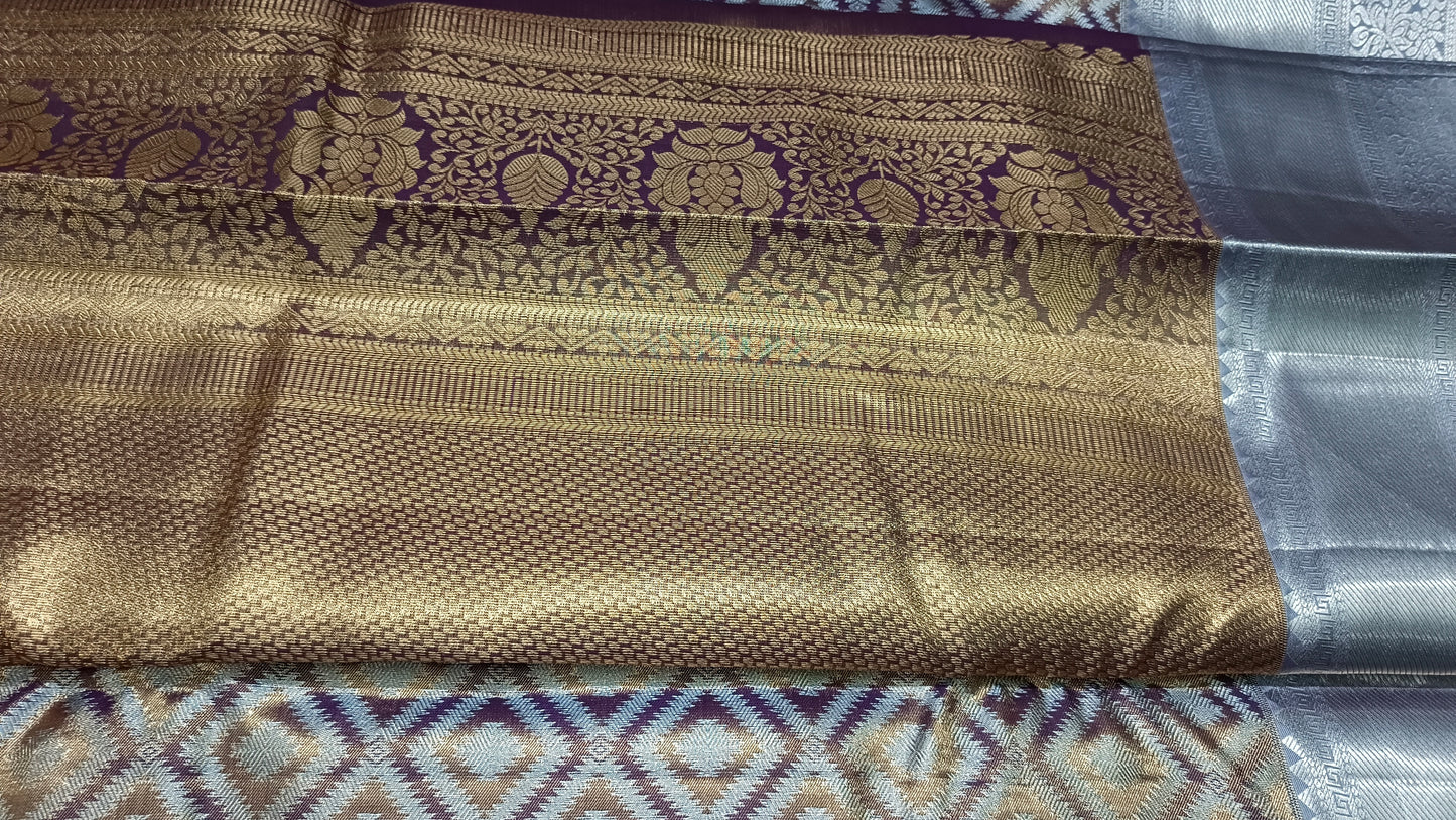 Purple with gold Radiance Heritage vegan self tissue kanchi silk saree LA25933