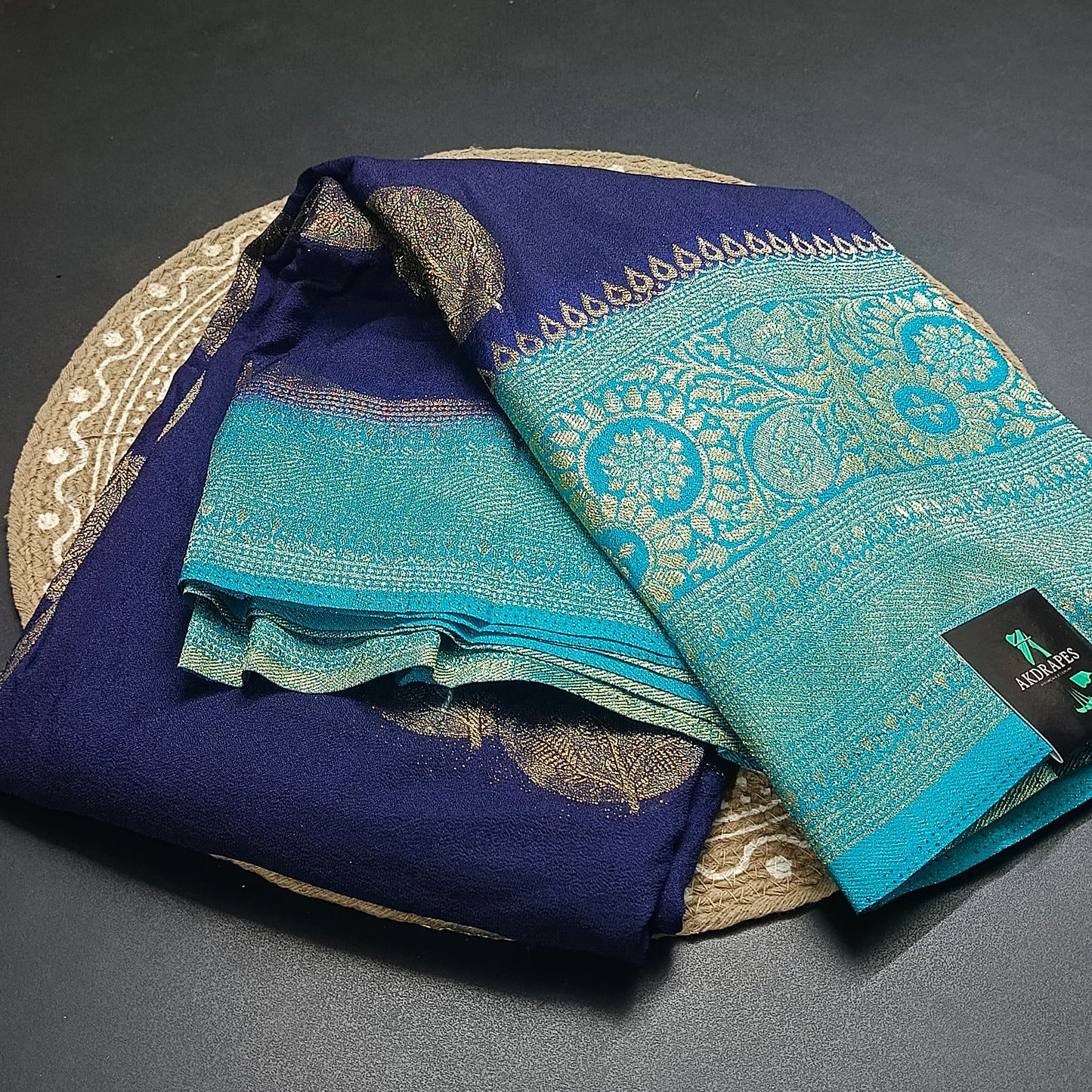 Navy Blue banarasi vana premium vegan Kaddi georgette saree MA25205