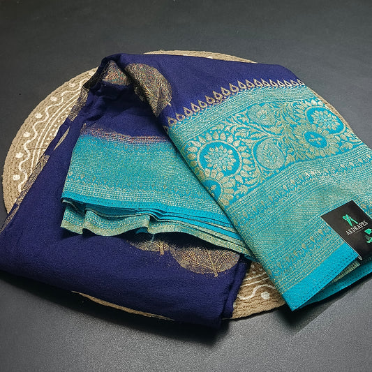 Navy Blue banarasi vana premium vegan Kaddi georgette saree MA25205