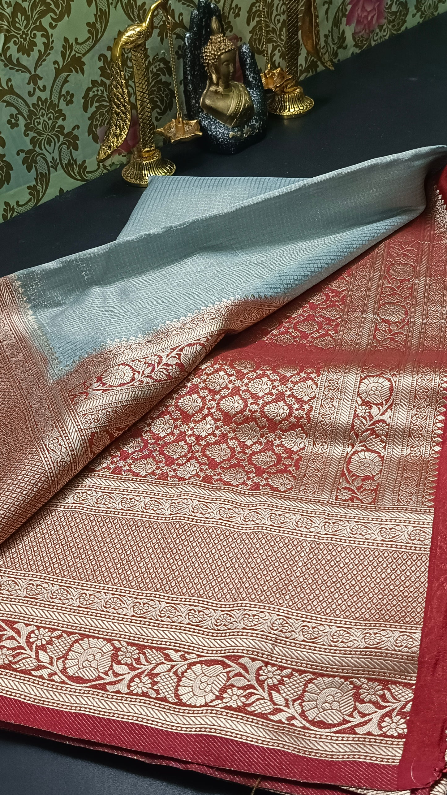 Grey Zari tara vegan banarasi kaddi georgette saree MA25256
