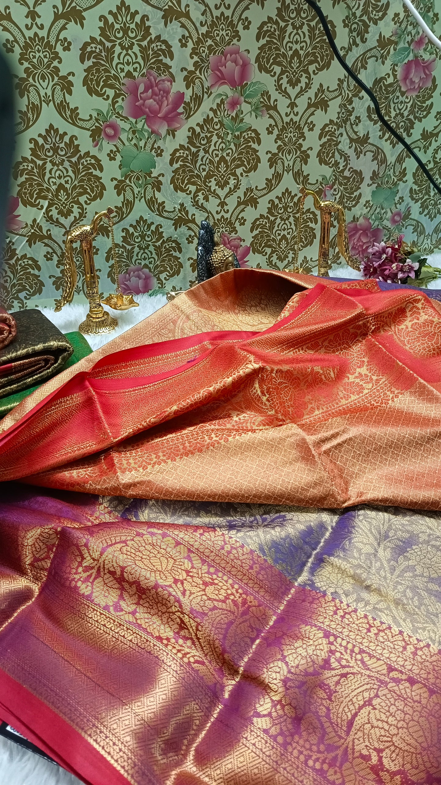 Violet with Red Ratna Vastra vegan kanchi tissue silk saree MA25082