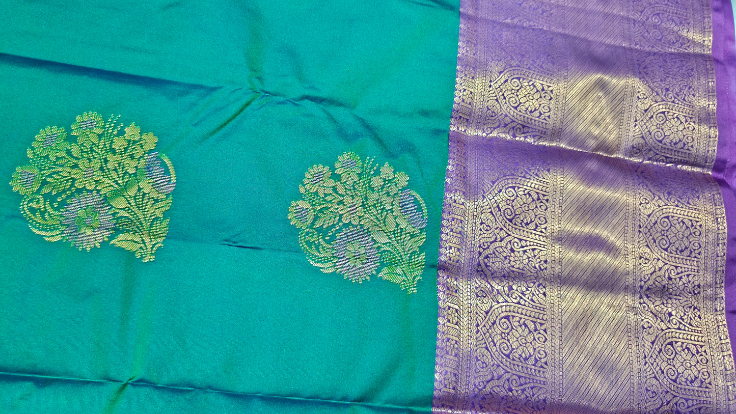 Peacock green with violet Varnajalam vegan premium kanchi silk saree LA25913