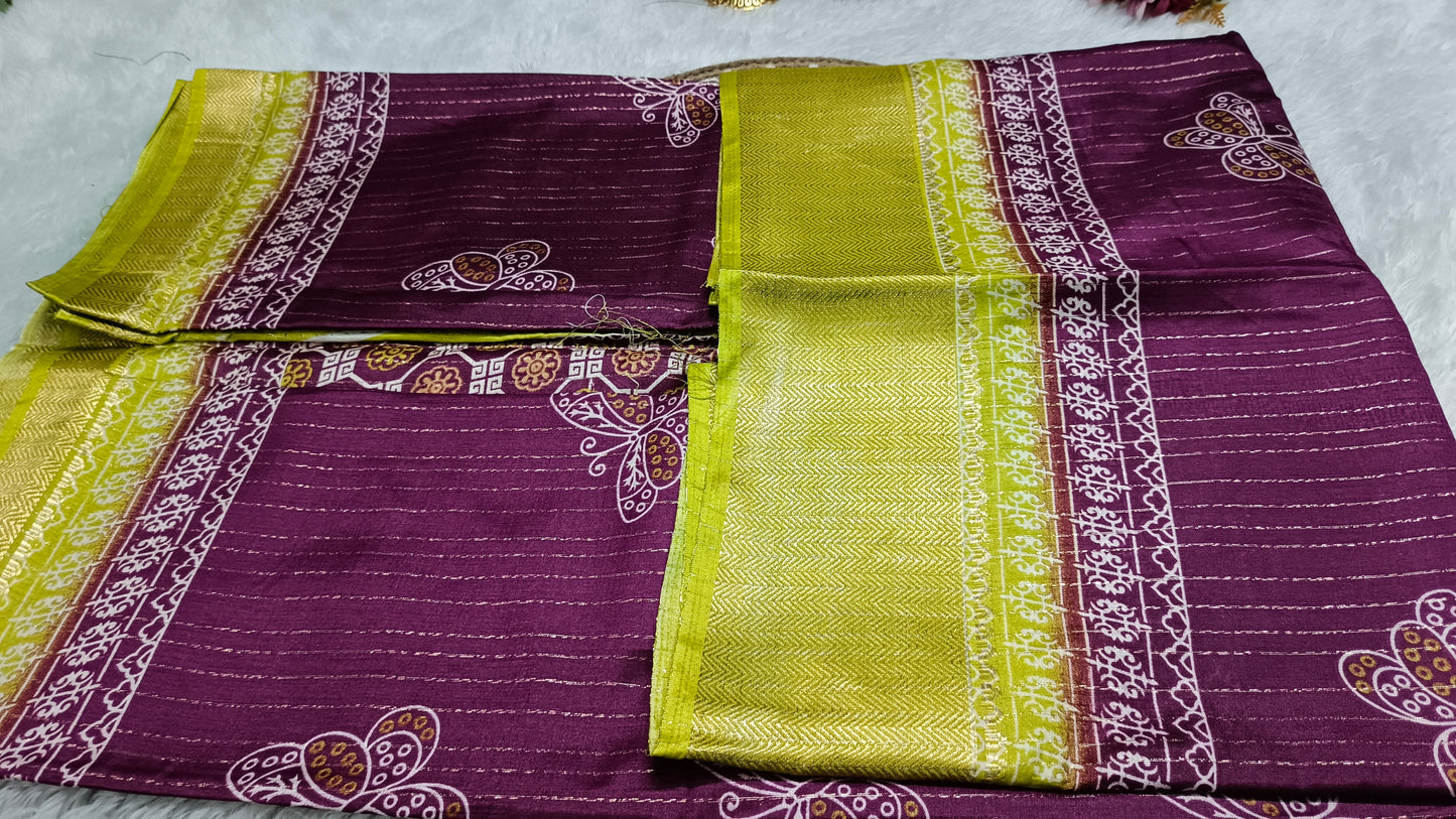 Majenta with green Semi dola butterfly saree SA25720
