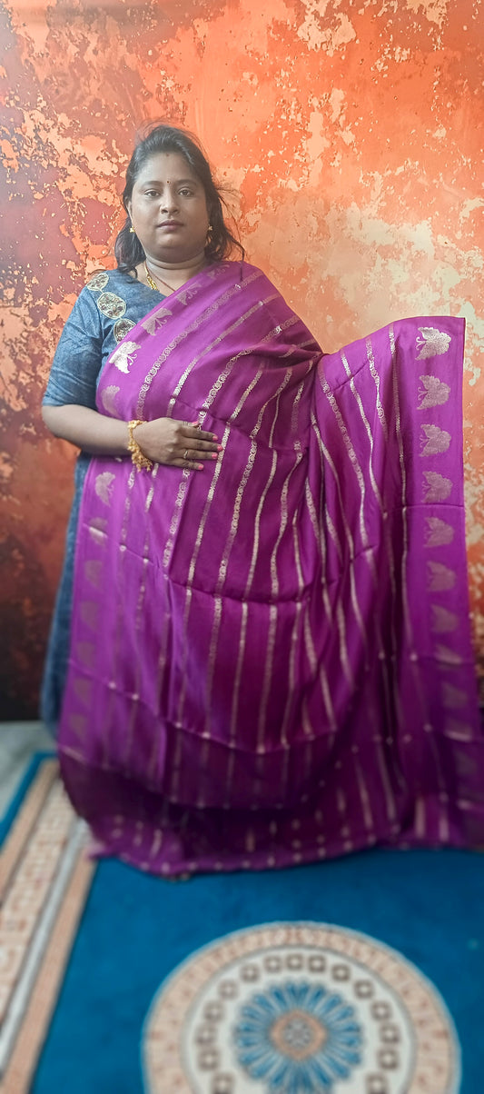 Purple butterfly vegan satin silk saree SA25763