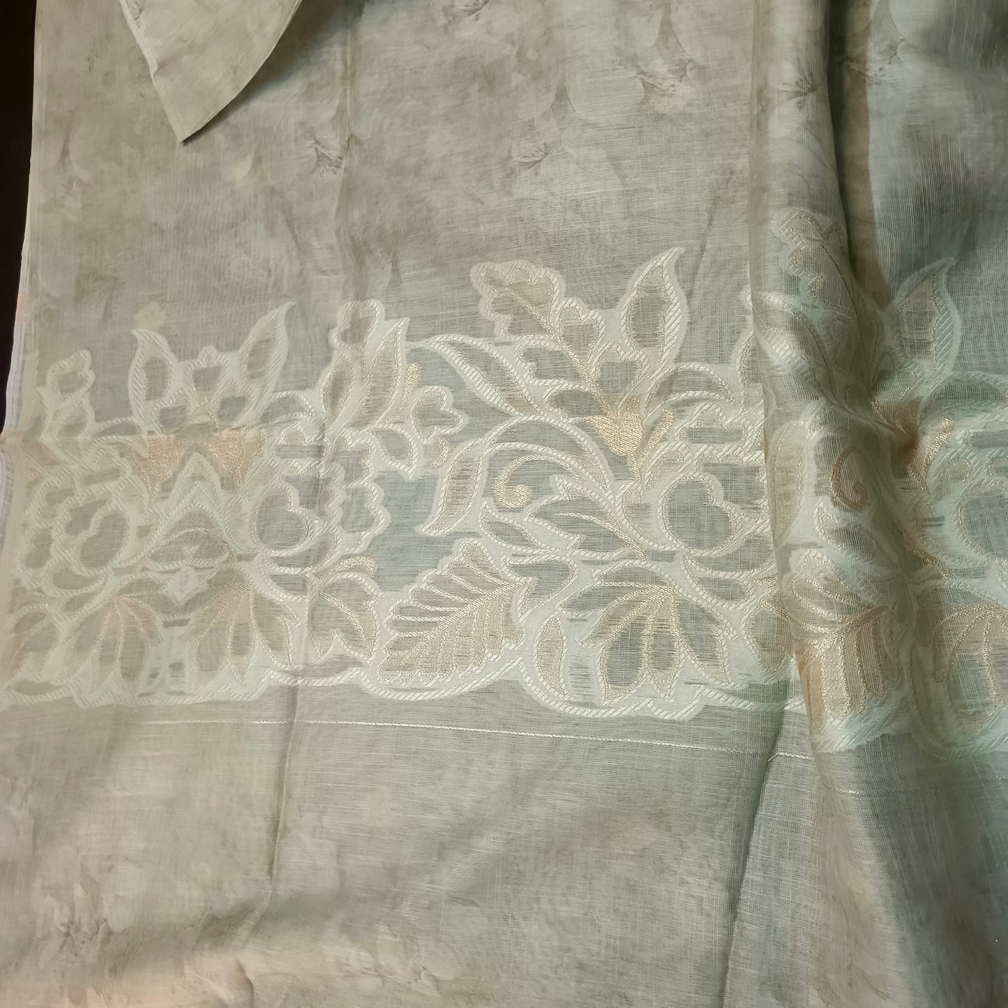 Mint Green Linen Jamdhani Cutwork vegan Unstitched Suit PA25066