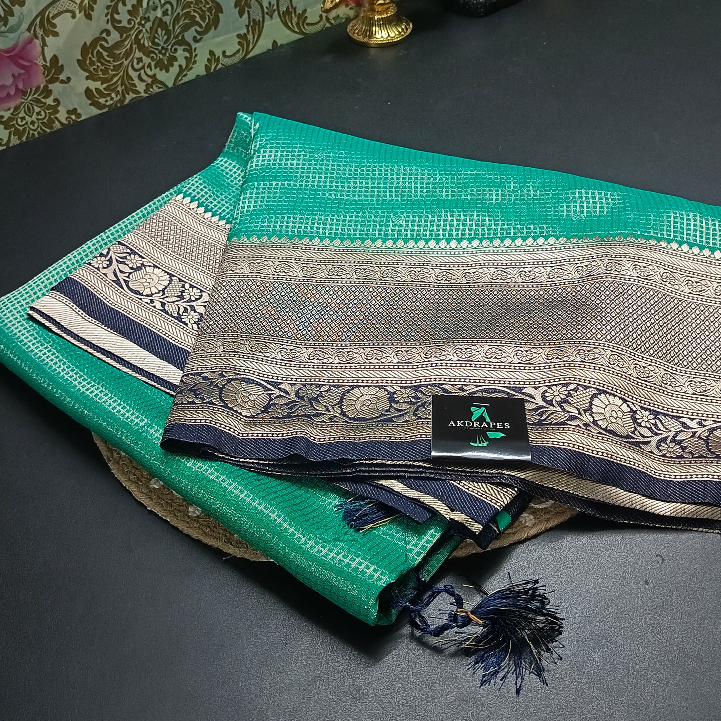 Sapphire green  Zari tara vegan banarasi kaddi georgette saree MA25259