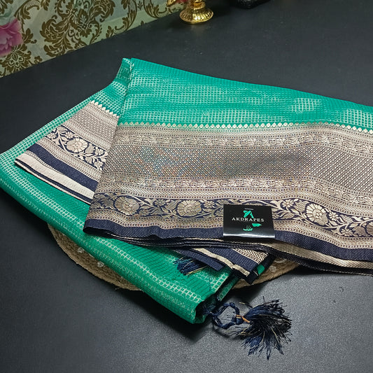 Sapphire green  Zari tara vegan banarasi kaddi georgette saree MA25259