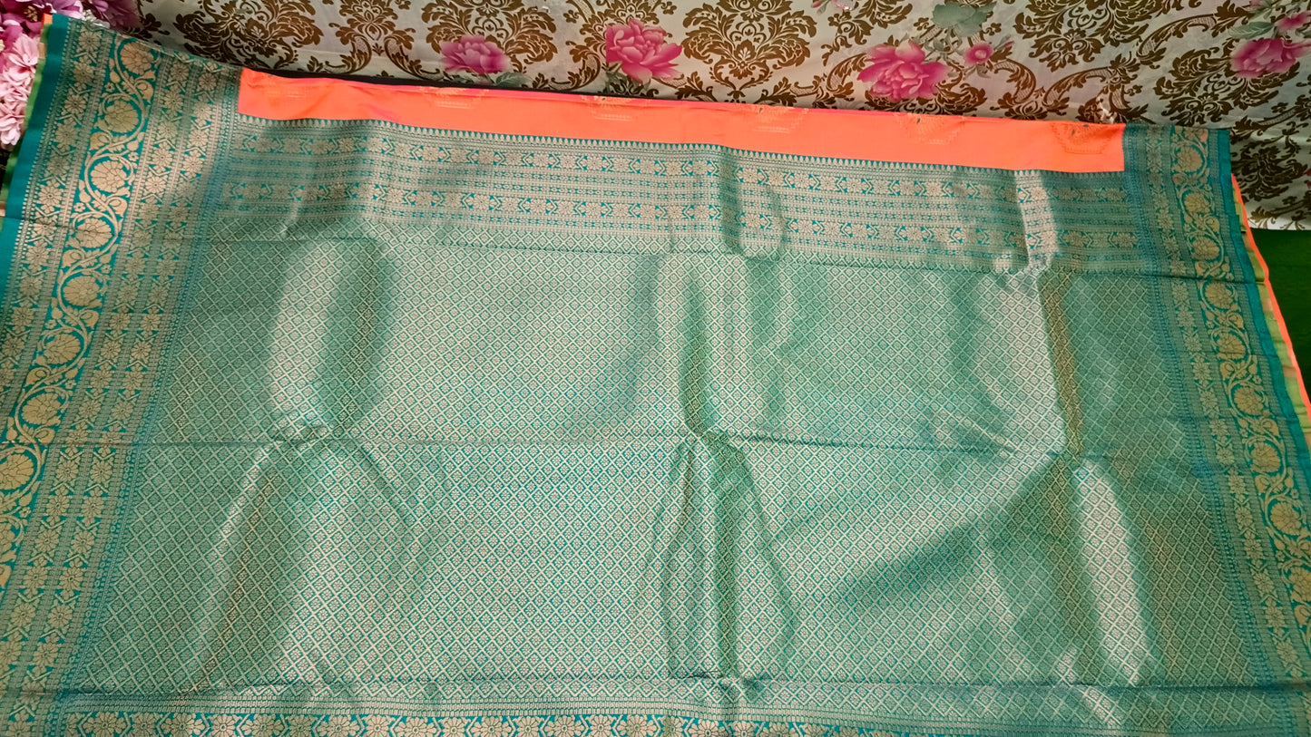 Peach Sea green Anantha vastra Vegan Kanchi soft silk saree MA25120