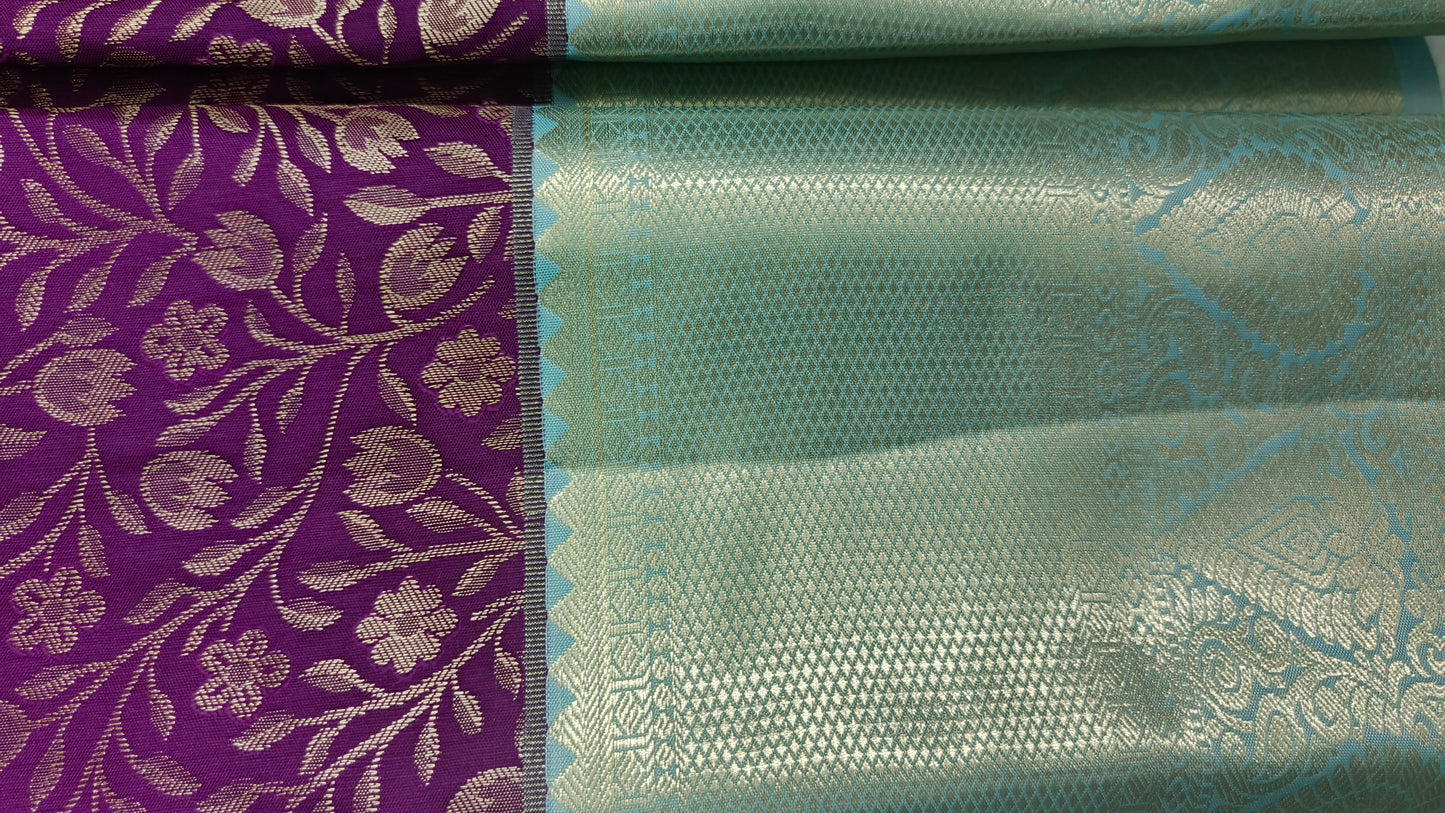 Violet with ice blue Aishwariyam vegan kanchi brocade silk saree LA25950