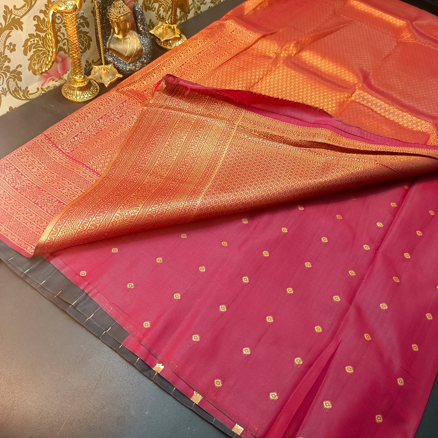 Blach Red Maragatha Muhurtham Vegan Kanchi Silk Saree MA25108